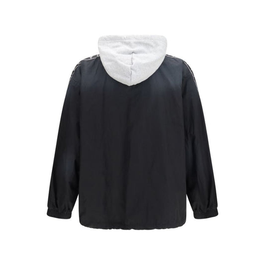 Balenciaga – Oversized Hooded Bomber Jacket in Nylon Nero con Bande Logo