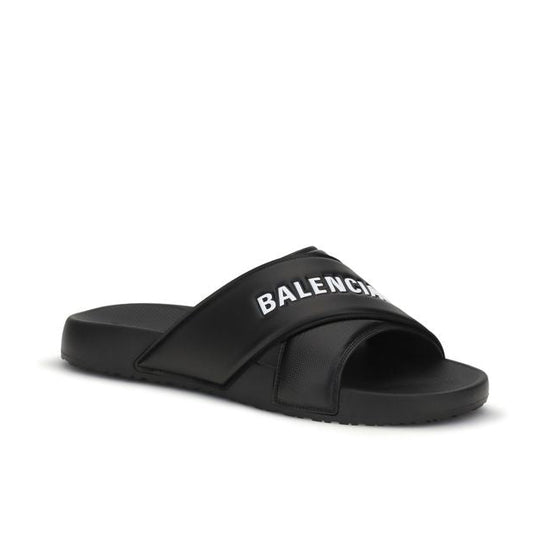 Balenciaga – Sandali Slide Neri con Logo Balenciaga a Contrasto