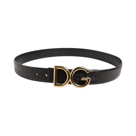 Dolce & Gabbana - Black Exotic Leather DG Gold Logo Buckle Belt