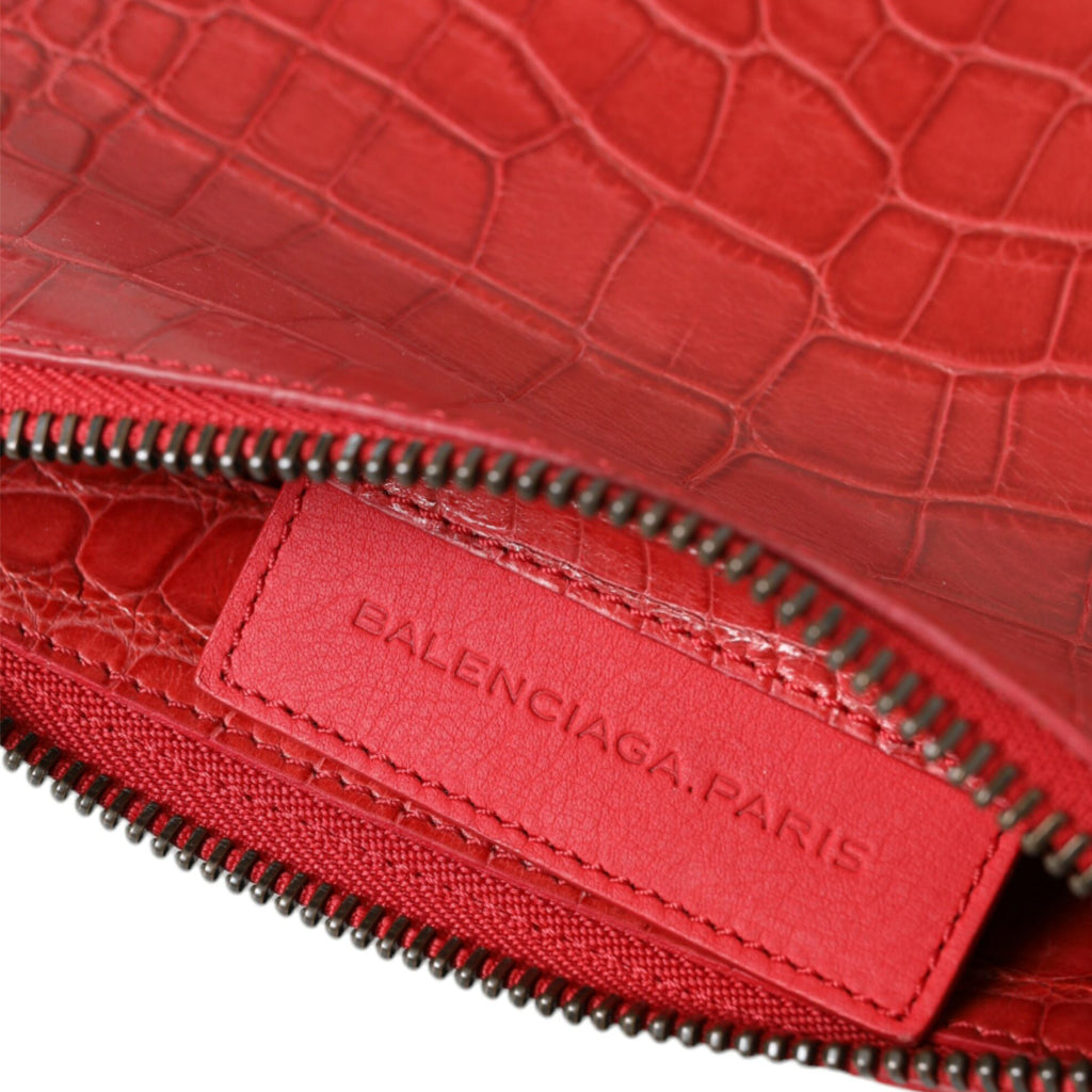 BALENCIAGA Exotic Red Alligator Leather Clutch