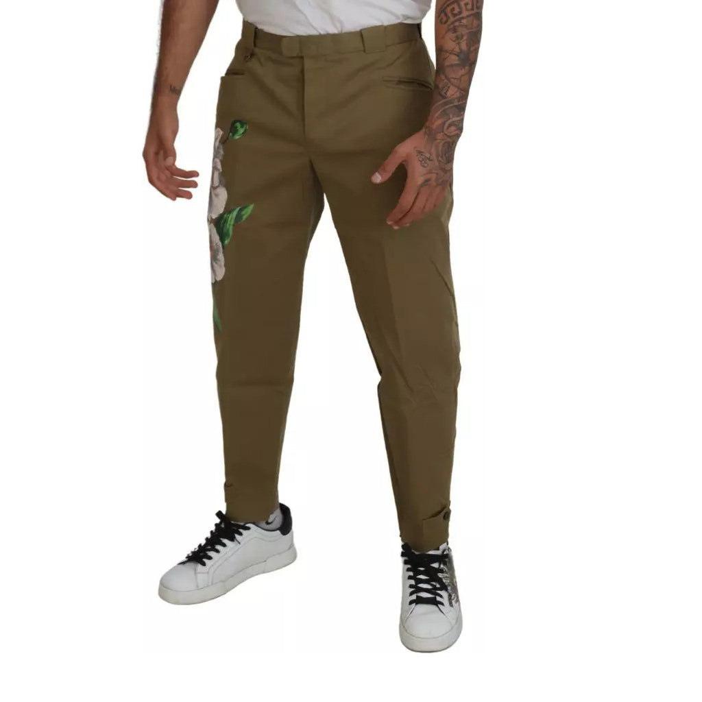 Dolce & Gabbana - Beige Cotton Stretch Floral Chinos Pants
