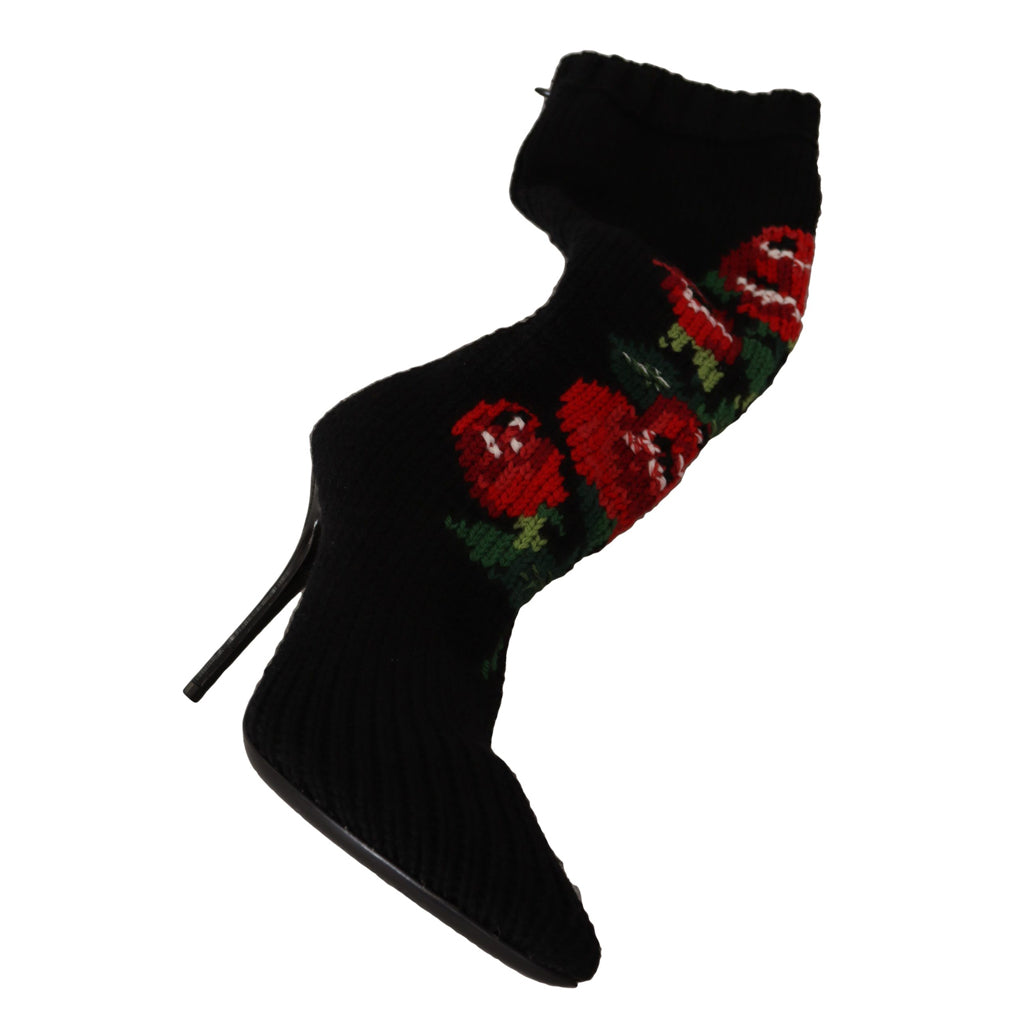 DOLCE & GABBANA Elegant Sock Boots with Red Roses Detail