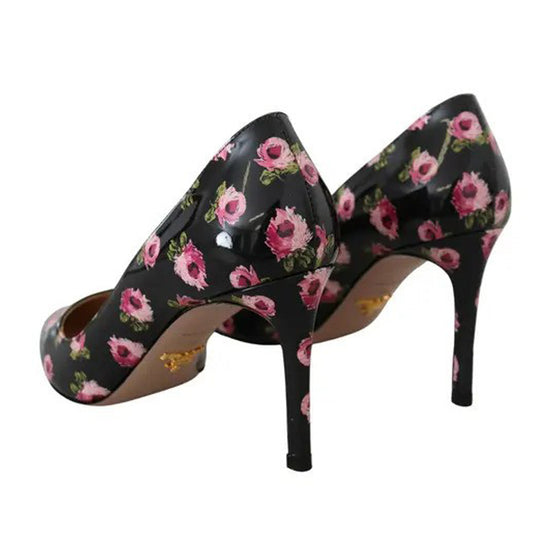 Prada - Black Leather Floral Heels Stilettos Pumps