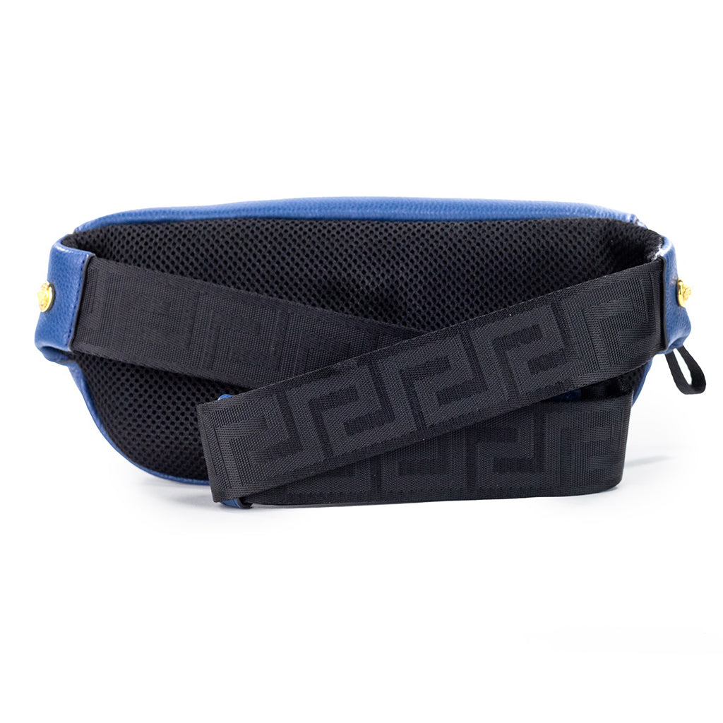 VERSACE Small Navy Calf Leather Medusa Pendant Fanny Waist Pack Belt Bag