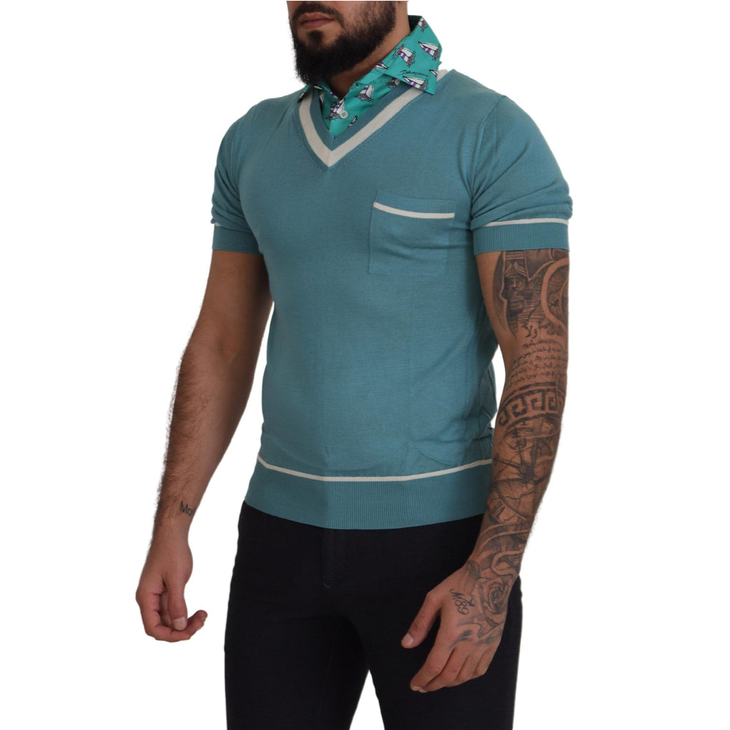 DOLCE & GABBANA Elegant Silk Polo Tee with Boat Collar Print
