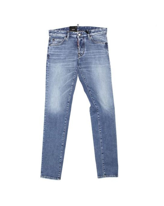 Blue Cotton Straight-Leg Jeans