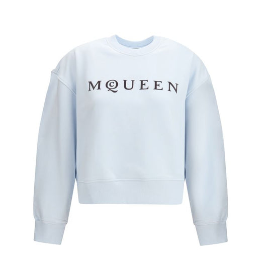 Alexander McQueen – Felpa Oversize Celeste con Logo McQueen a Contrasto