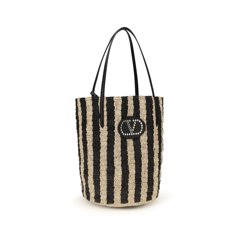 Black Raffia Backet Bag