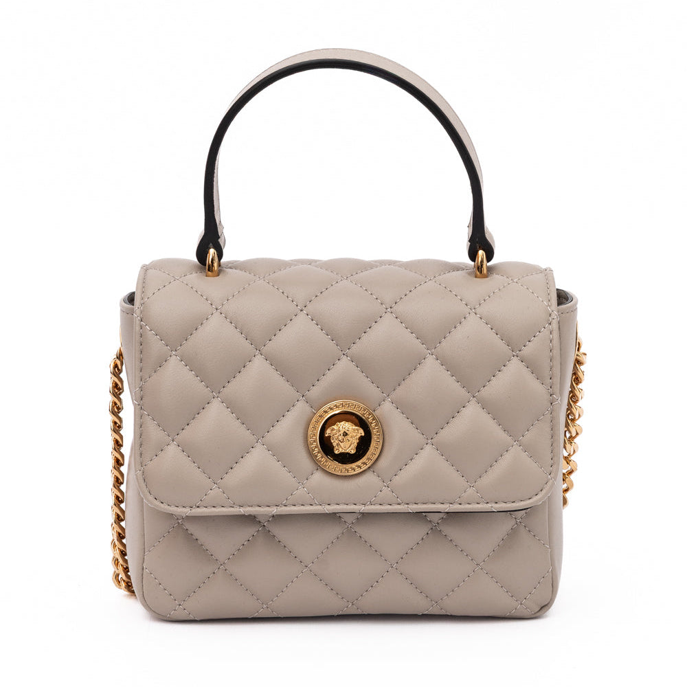 Taupe Quilted Leather Handbag