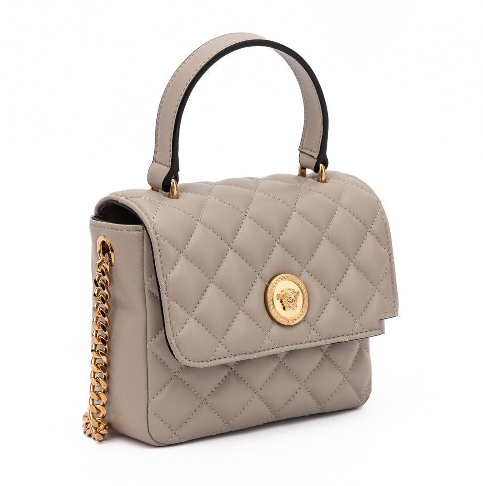 Taupe Quilted Leather Handbag