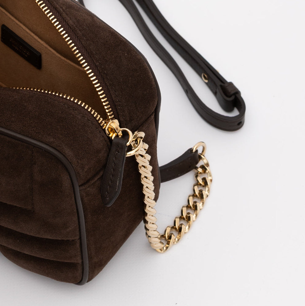 Brown Suede Avenue Camera Crossbody Bag