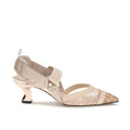 Beige Nylon Mid Heel Pumps