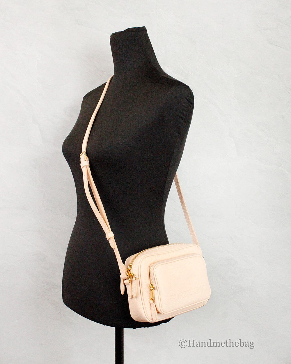 Burberry Small Branded Peach Pink Grainy Leather Camera Crossbody Bag