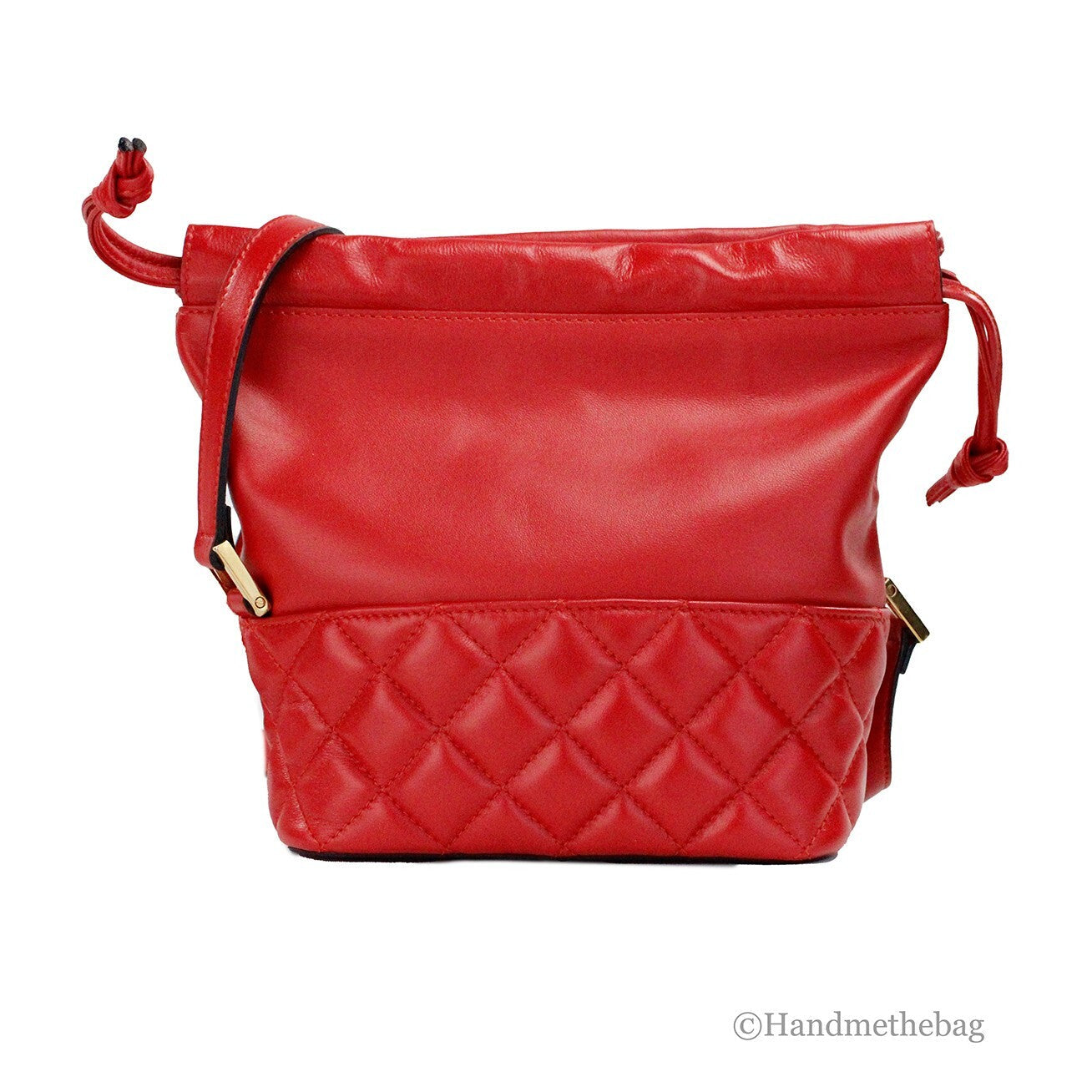 Versace Red Quilted Leather Drawstring Shoulder Bag Bucket Crossbody Handbag