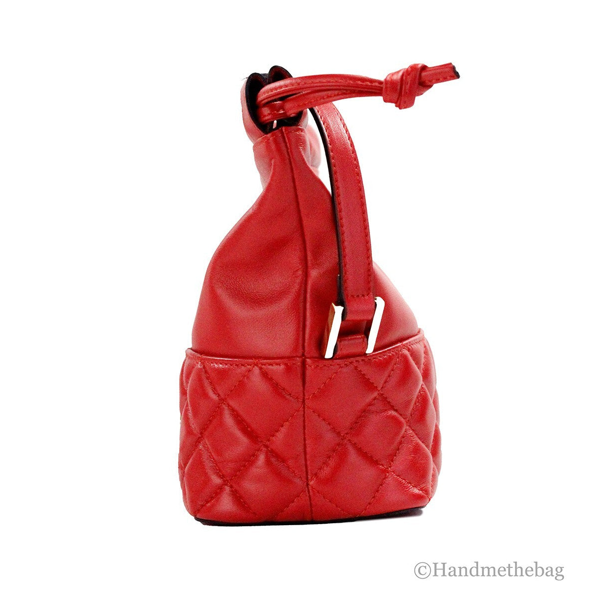 Versace Red Quilted Leather Drawstring Shoulder Bag Bucket Crossbody Handbag