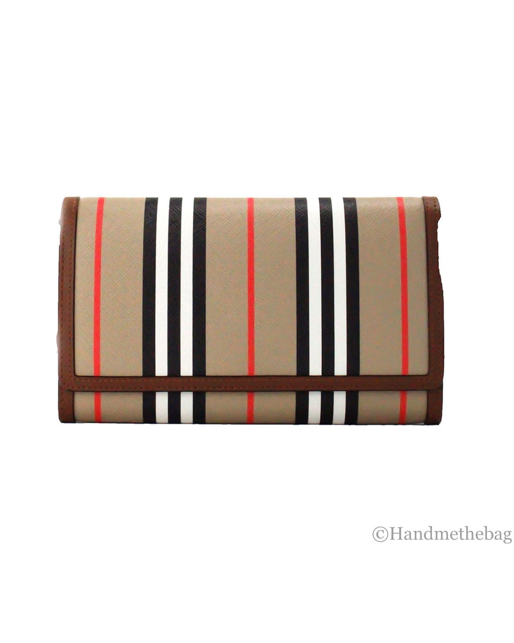 Burberry Hannah Icon Stripe Archive Tan E-Canvas Leather Wallet Crossbody Bag
