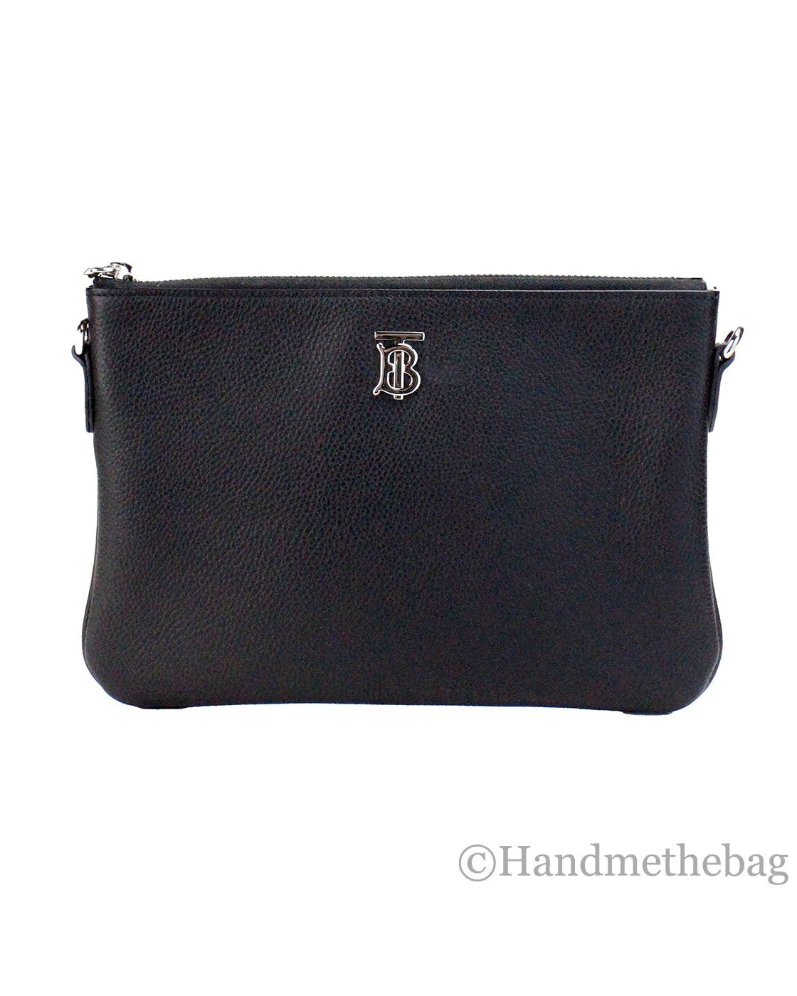 Burberry Peyton Monogram Black Leather Pouch Crossbody Bag Purse