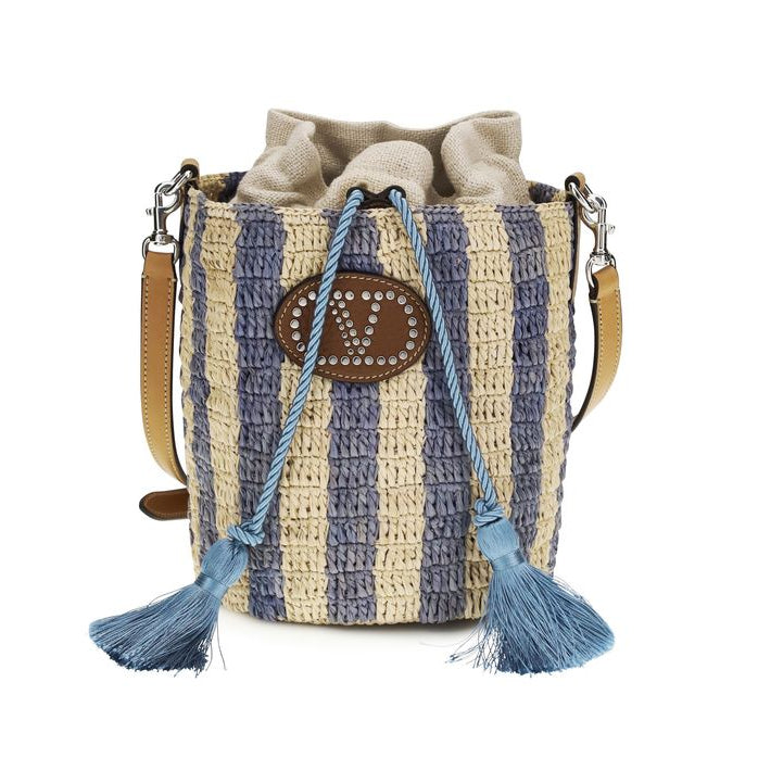 Blue Raffia Backet Bag