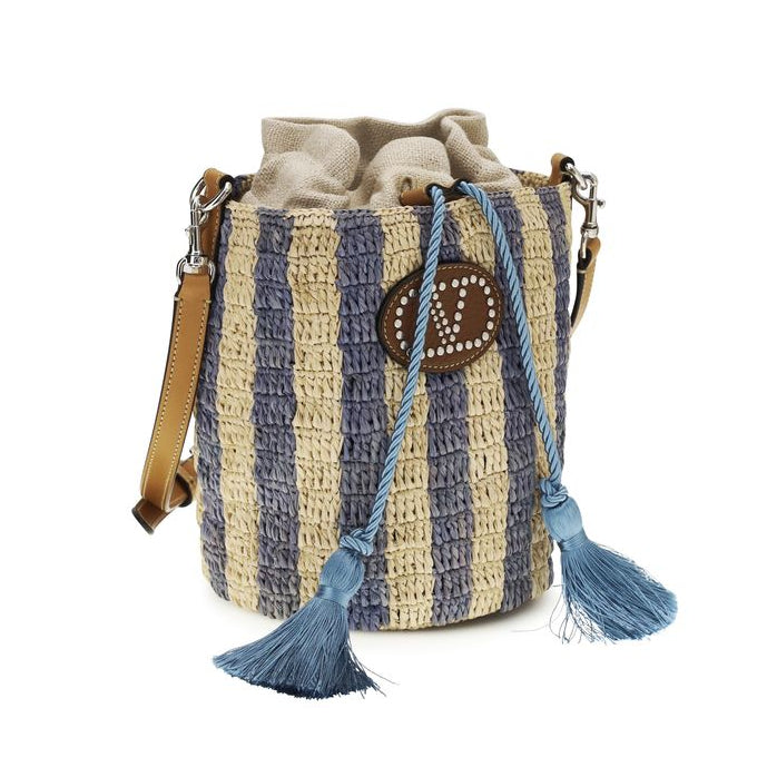 Blue Raffia Backet Bag