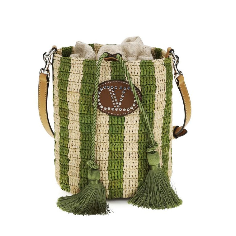 Bicolor Raffia Backet Bag