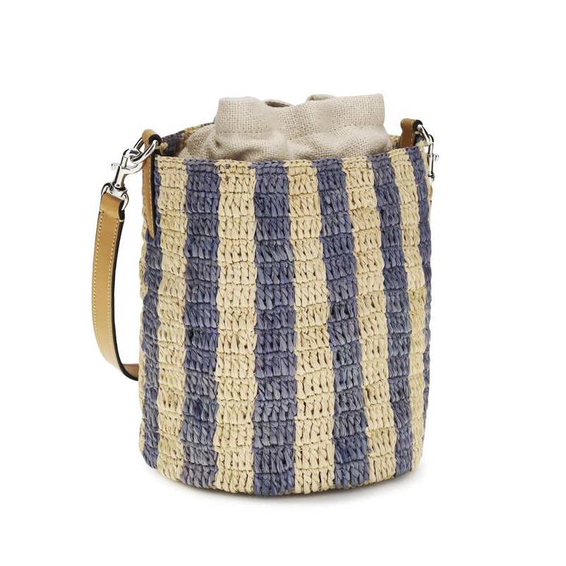 Blue Raffia Backet Bag