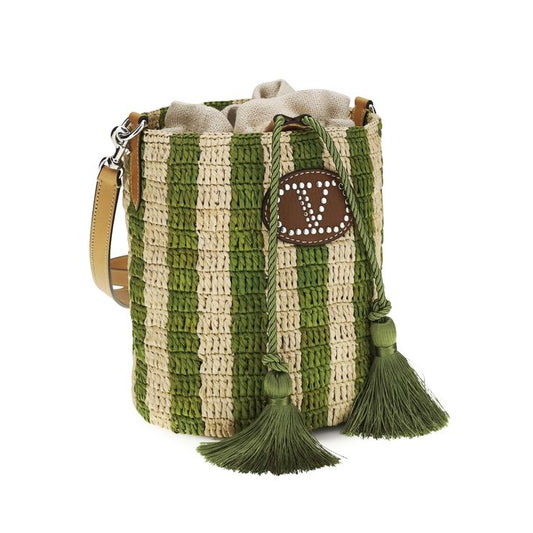 Bicolor Raffia Backet Bag