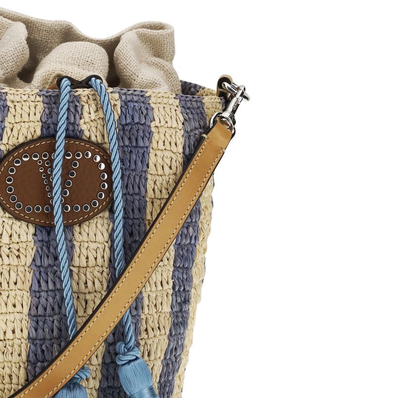 Blue Raffia Backet Bag
