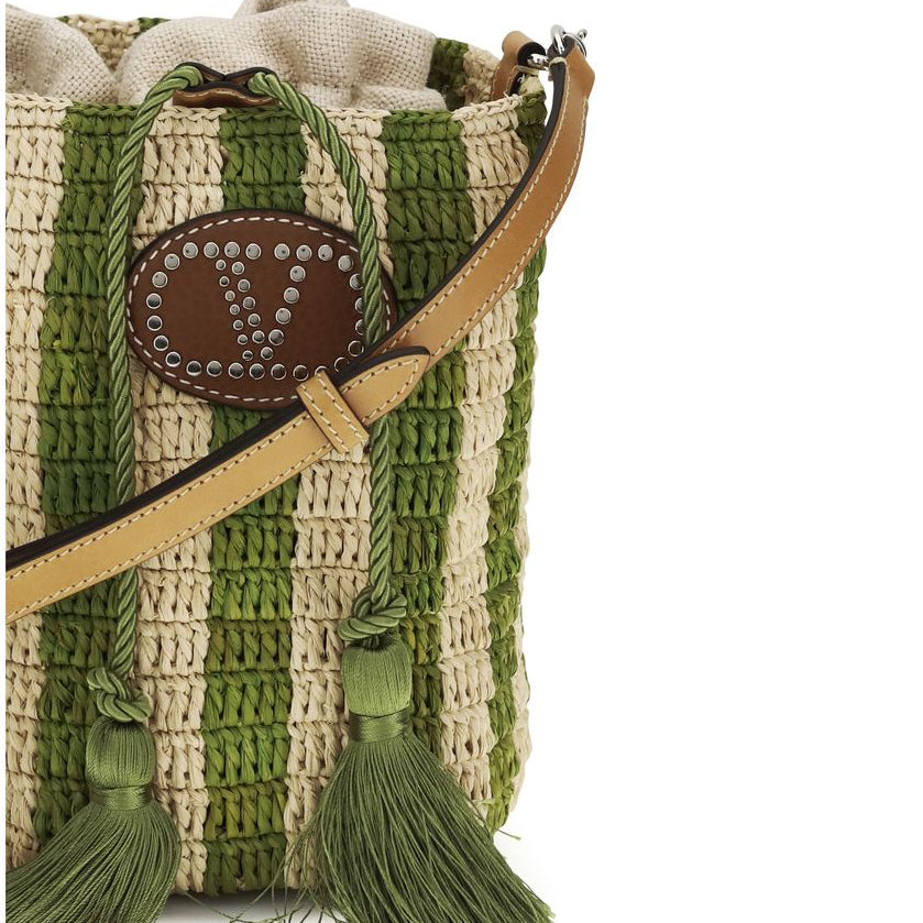 Bicolor Raffia Backet Bag