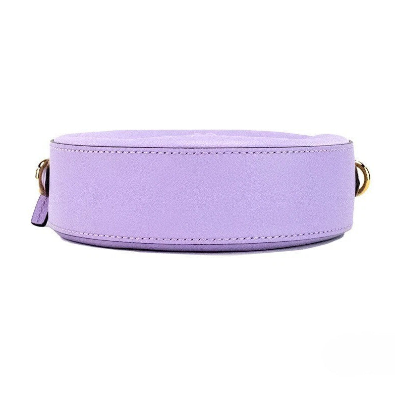 Versace Round Disco Lilac Pebbled Leather Camera Case Crossbody Bag Purse