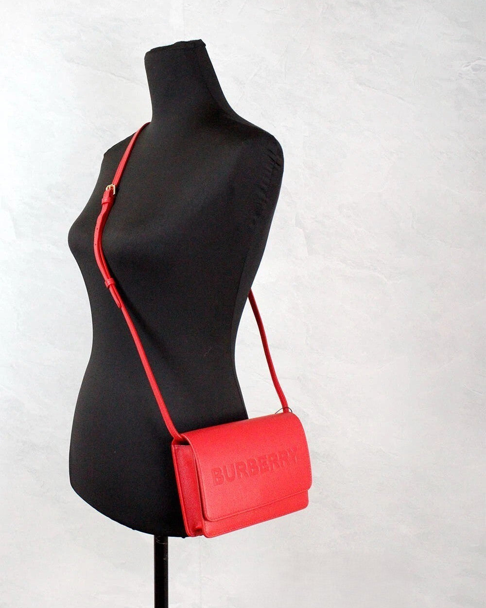 Burberry Hampshire Small Red Embossed Logo Smooth Leather Crossbody Bag