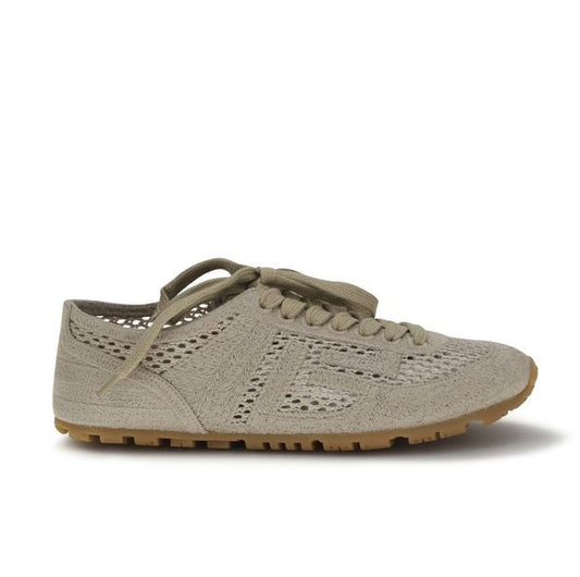 Beige Cotton Athletic Sneakers