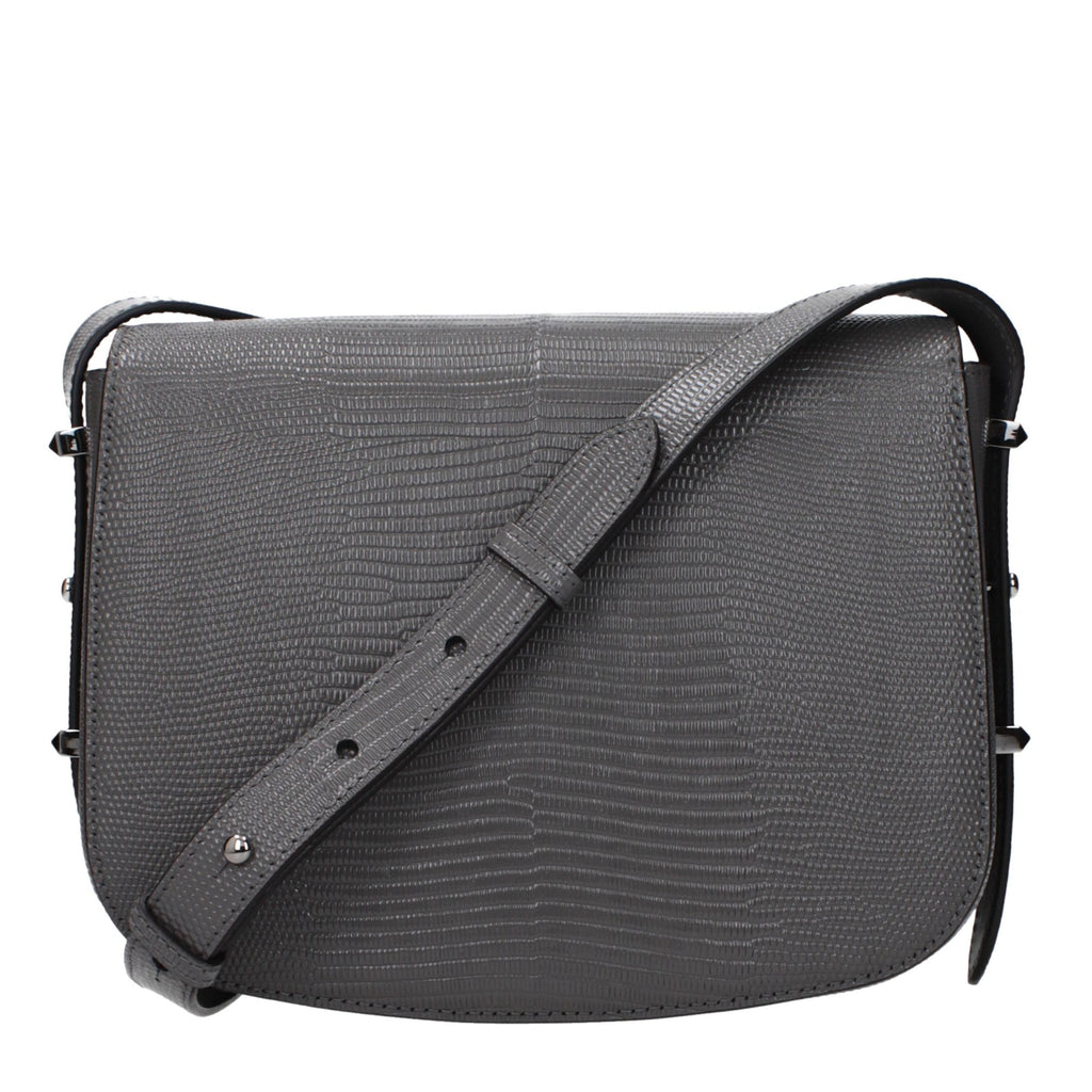 Gray Leather Crossbody Bag