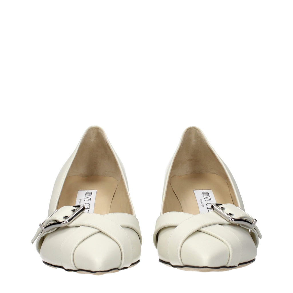 White Leather Mid Heel Pumps