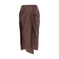 Brown Polyester Midi Skirt