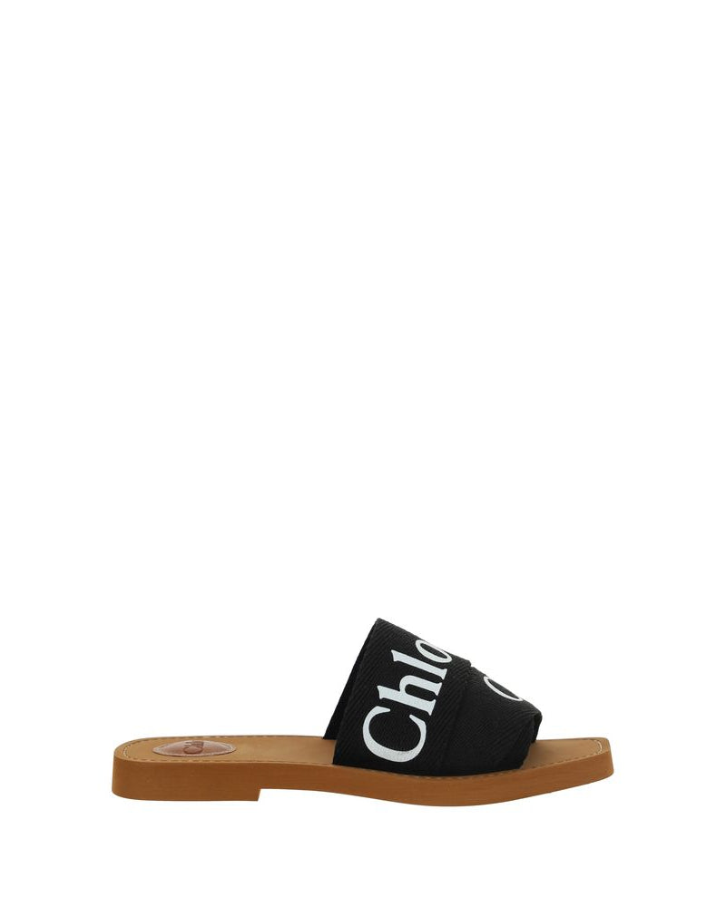 Black Linen Flat Sandals