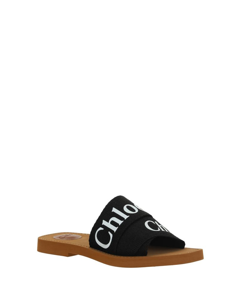 Black Linen Flat Sandals