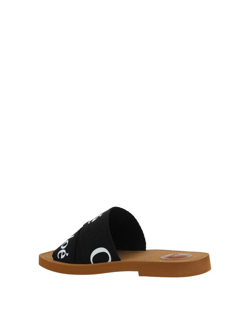 Black Linen Flat Sandals