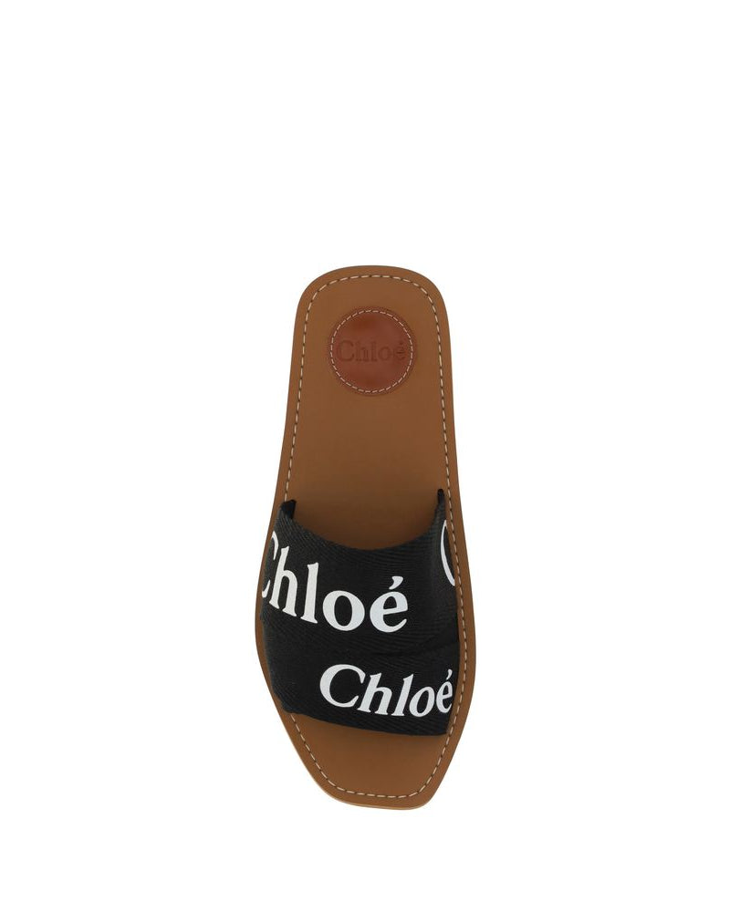 Black Linen Flat Sandals