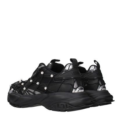 Black Fabric Chunky Sneakers
