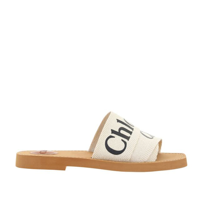 White Linen Flat Sandals
