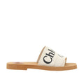 White Linen Flat Sandals