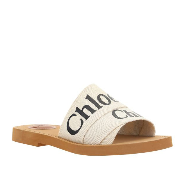 White Linen Flat Sandals