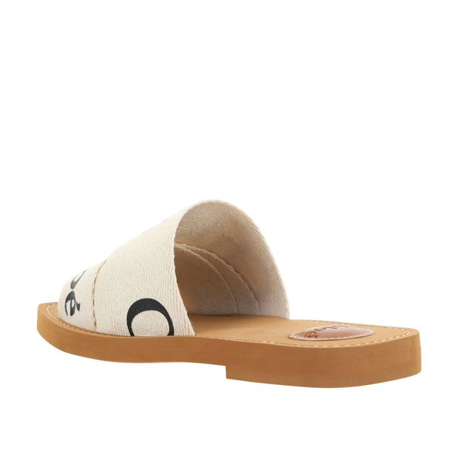 White Linen Flat Sandals