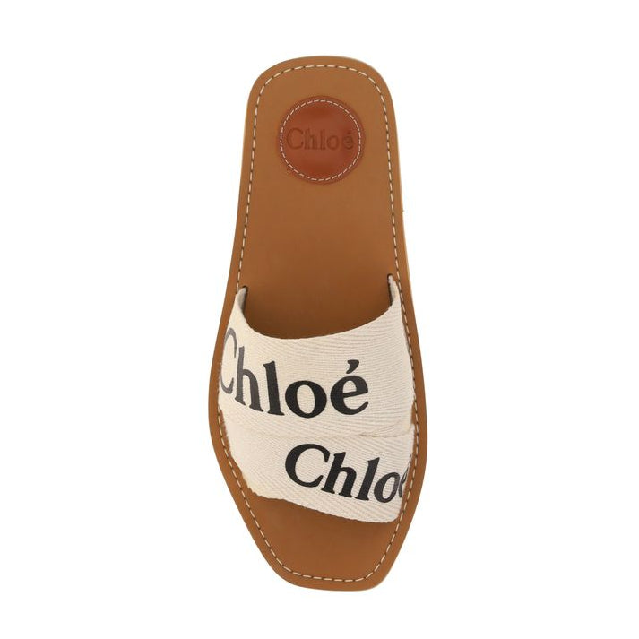 White Linen Flat Sandals