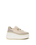 Beige Calf Leather Bos Taurus Platform Sneakers