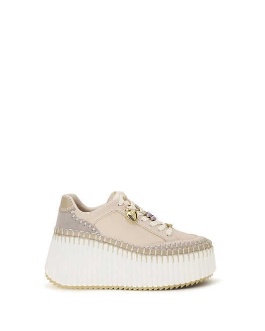 Beige Calf Leather Bos Taurus Platform Sneakers