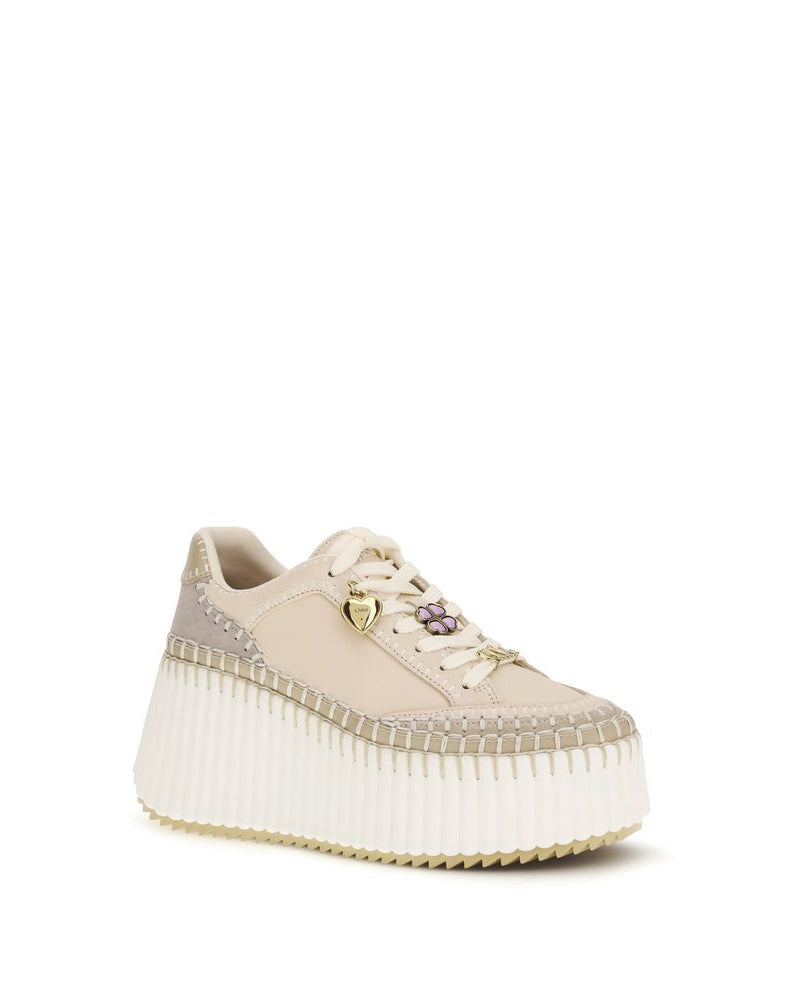 Beige Calf Leather Bos Taurus Platform Sneakers