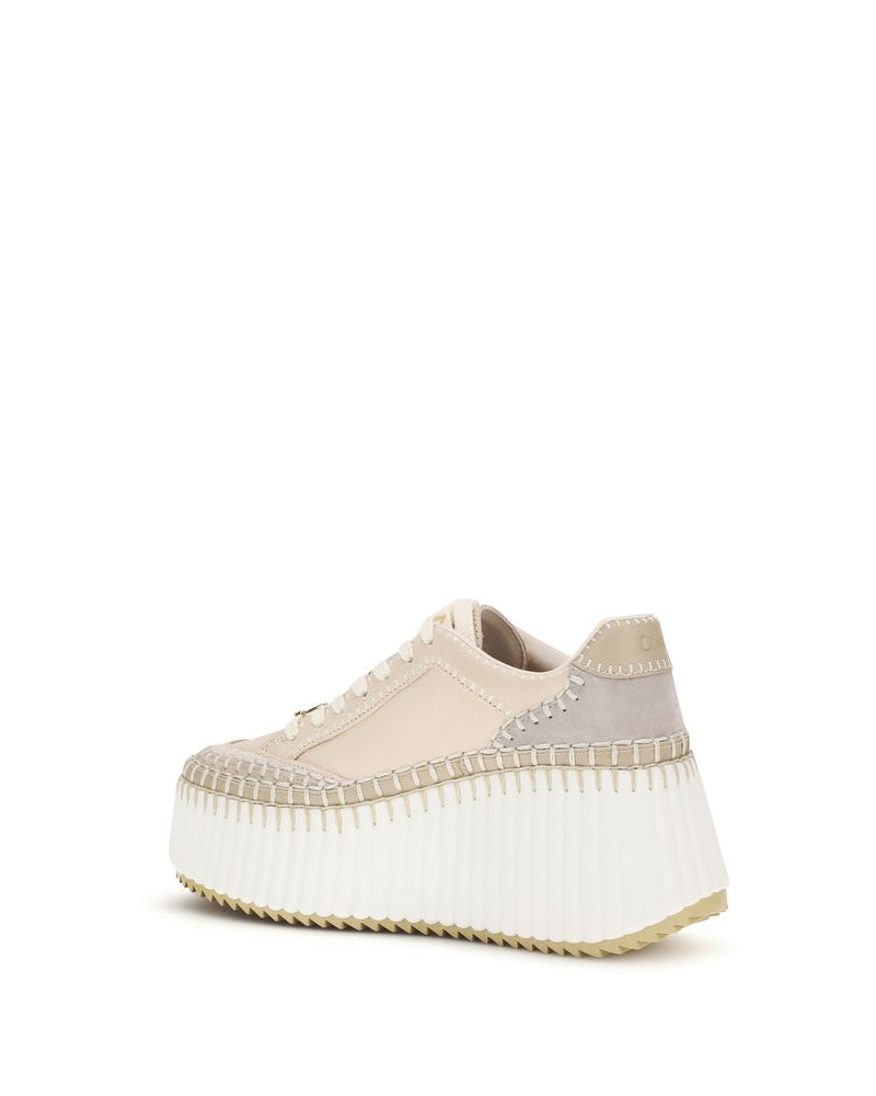 Beige Calf Leather Bos Taurus Platform Sneakers