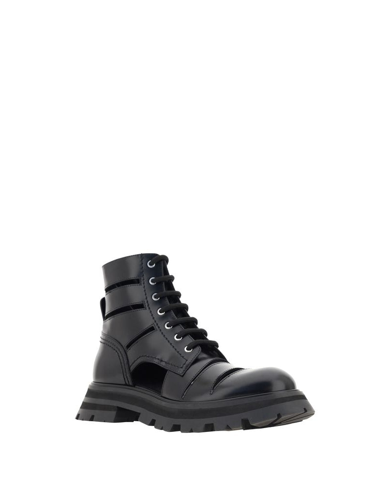 Black Calf Leather Bos Taurus Lace-Up Boots