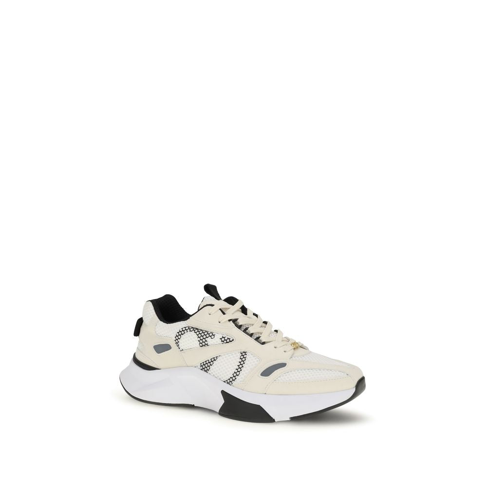 White Fabric Low Top Sneakers